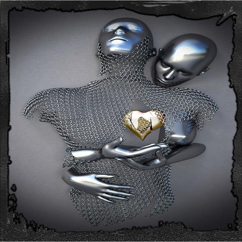 Золотая металлическая фигура статуя обнимает художественный постер, украшение дома, высокое разрешение, покраска распылением, безрамная основа для холста