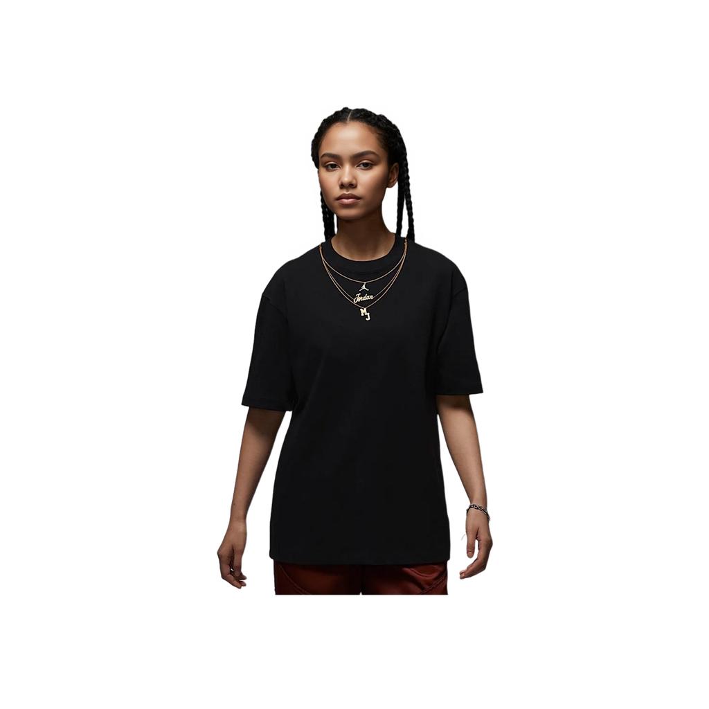 Jordan Футболка женская с круглым вырезом, свободного кроя, с коротким рукавом, дышащая, с логотипом-буквой, черная IH0834010