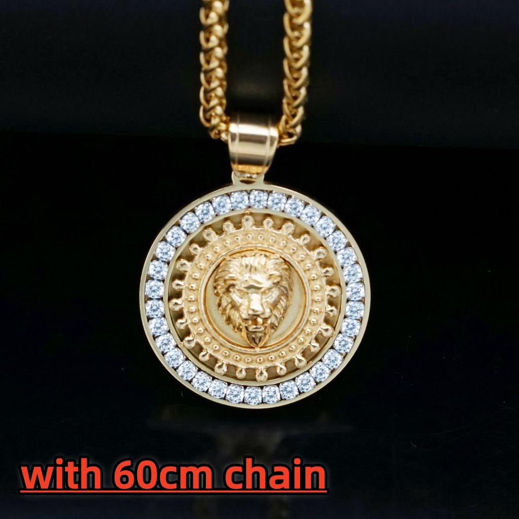 Hip Hop Lion Head Pendant Necklace with Rhinestone Fashion Men Stainless Steel for Boy Best Gifts Fashion Accessories Jewelry