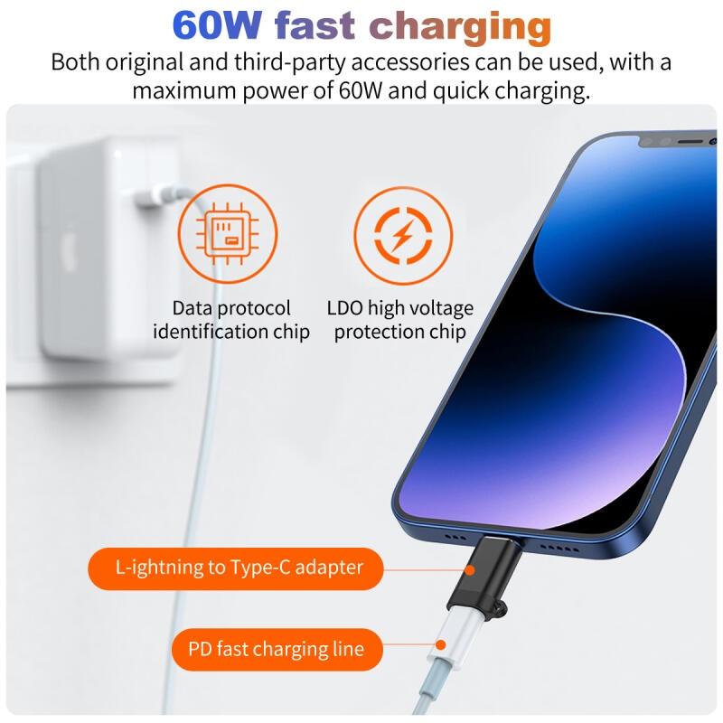 FONKEN PD60W Lightning Male To USB C Female Adapter Connector Fast Charging Data Adaptor Converter for iPhone 15 Series