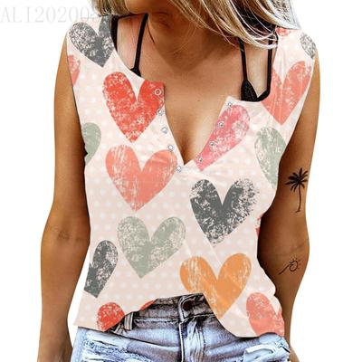 Женские майки, сексуальные летние топы без рукавов с V-образным вырезом, жилет с 3D принтом, топы с красным сердцем