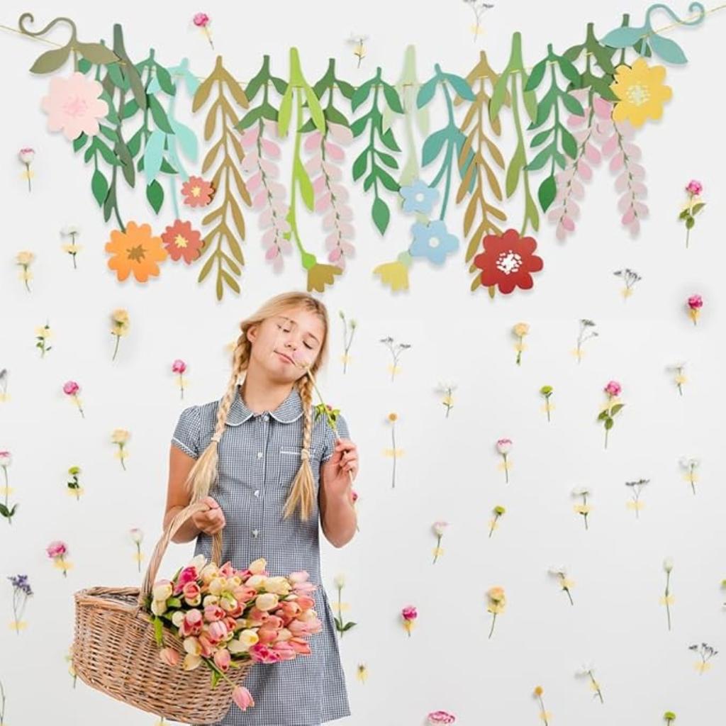 Двусторонний цветочный баннер, заводной цветочный баннер в виде листьев в стиле бохо, водонепроницаемые красочные украшения для вечеринок с полевыми цветами для дня рождения, свадьбы, детского душа, сада