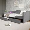 Cadre de lit - MUVOE - 90x200 cm - Rembourré en lin gris - 2 tiroirs - Recharge USB Type C