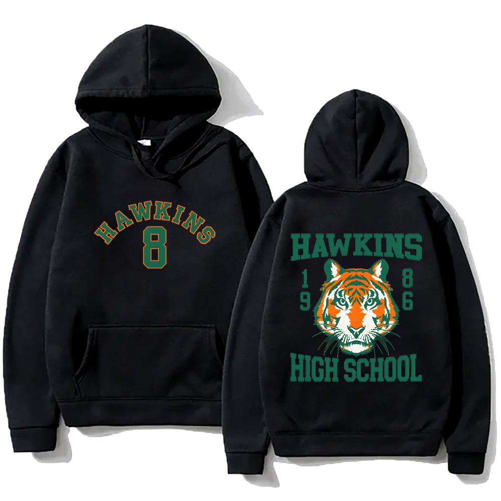 Толстовка Hawkins Tigers Модная Трендовая С Мультяшным Принтом Мужская Женская Свободная Свитшот Оверсайз Повседневная Уличная Одежда
