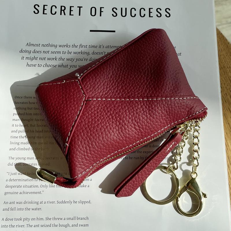 Cowhide Women's Zipper Coin Pouch - Multifunctional Small Purse & Key Holder