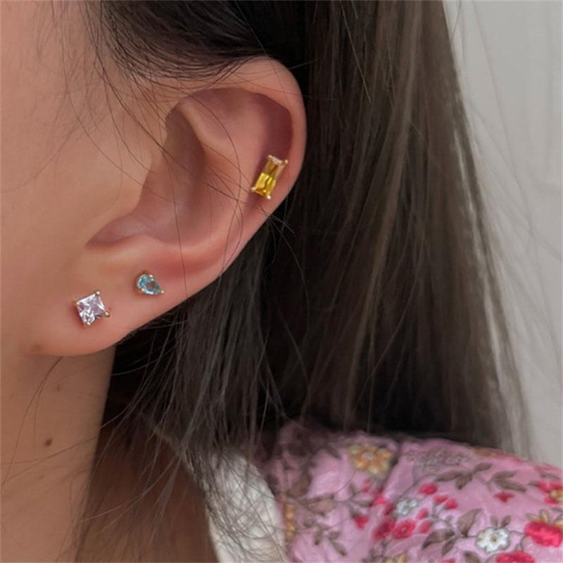 5 шт./компл. серьги-гвоздики с кристаллами женские серебряные серьги-гвоздики в стиле Ins серьги цветные бриллиантовые серьги