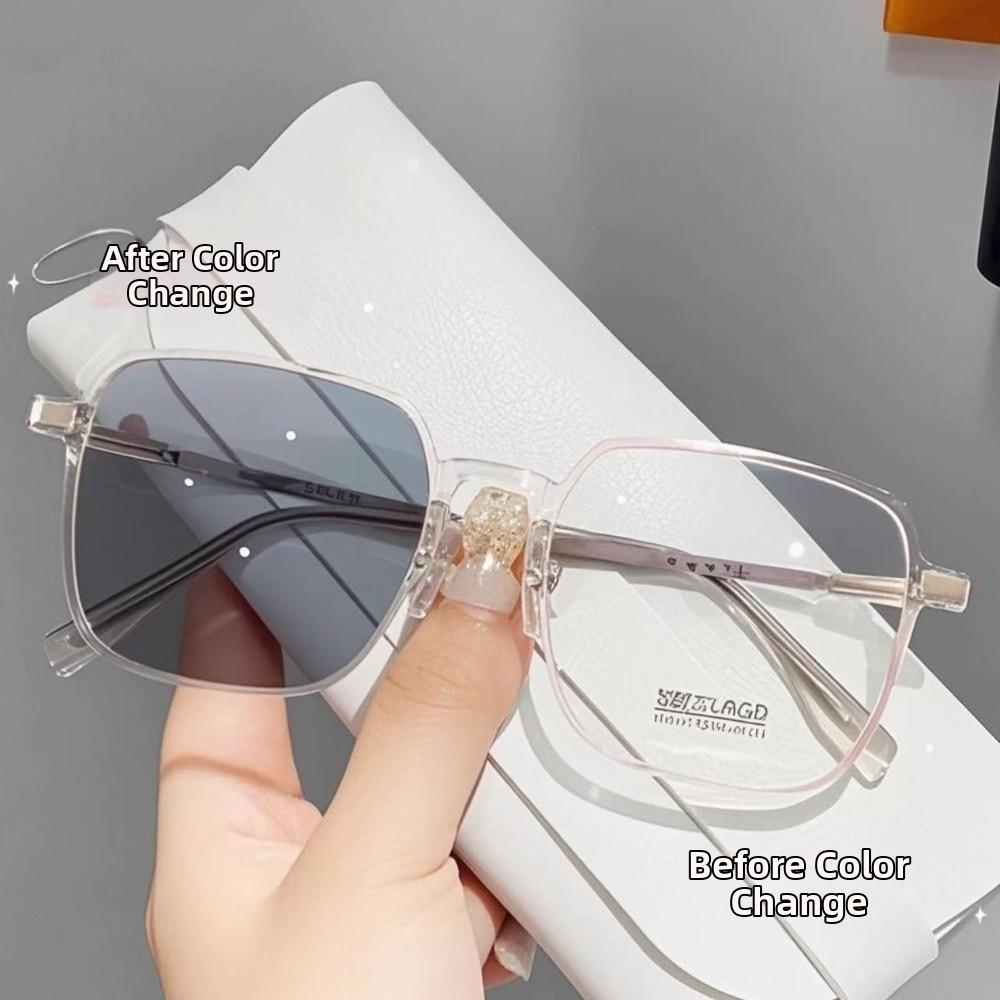 Large Frame UV Resistant Glasses Classic Box Frame Intelligent Color Changing Glasses Indoor