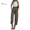 Женские костюмные брюки с высокой талией и пуговицами на молнии, однотонные брюки свободного покроя с карманами, длинные брюки в повседневном стиле