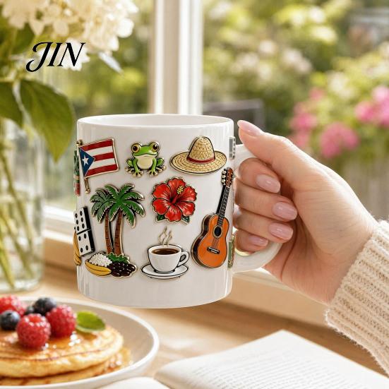 Home Office Coffee Mug Dominican Theme Mug, Ceramic Comfortable Grip Cup, Hot And Artistic Cold Drinks Safe for Use Drinking