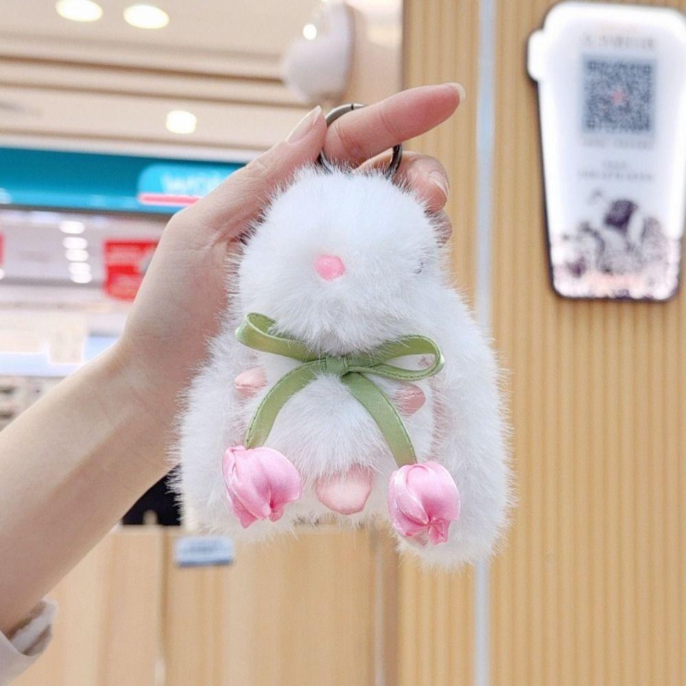 Soft Tulip Rabbit Keychain PP Cotton Cartoon Bunny Keyring Fashione Bag Charm Kids