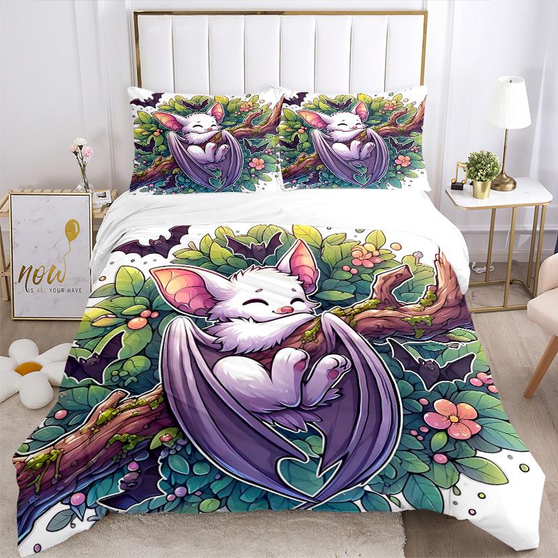 3pcs Cute Bat on a Branch Bedding Set - Includes 1 Quilt Cover and 2 Pillowcases, Comfortable Bedding with Stylish Design for Bedroom, Machi