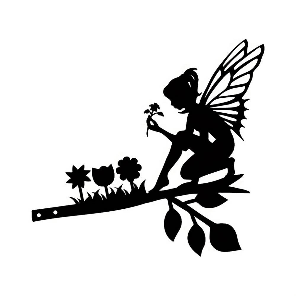 Собирающая цветы Фея на ветке Стальной силуэт Металлическая настенная живопись Домашний сад Двор Патио Уличная статуя Украшение колышка Идеально