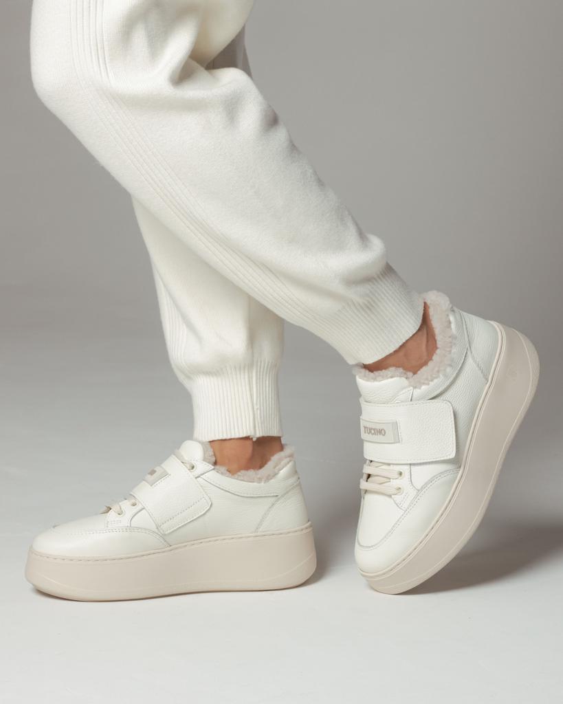 Кроссовки зимние на платформе Tucino 72101 37 молочные кожа