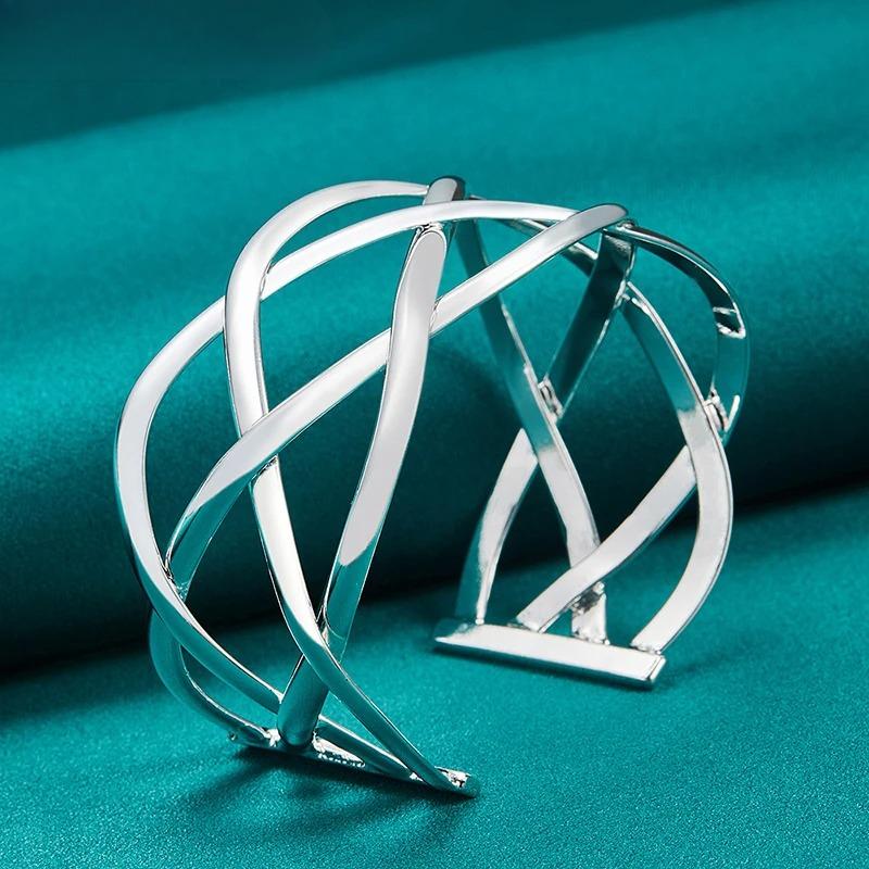 925 Sterling Silver Fishing Net Bangles Bracelet for Women Fashion Wedding Engagement Charm Jewelry