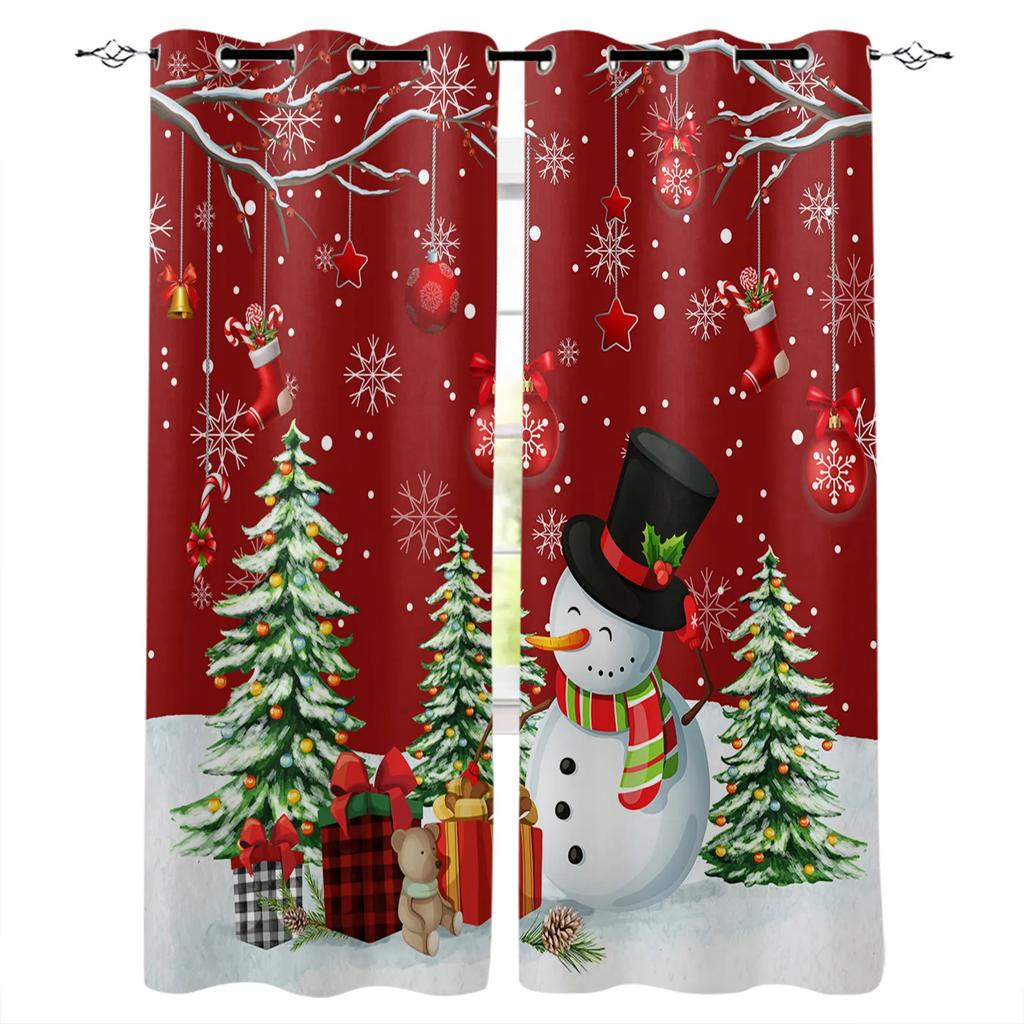 Santa Claus Happy New Year Christmas Tree Red Green Window Curtains For Kids Bedroom Living Room Home Decor Navidad Natal
