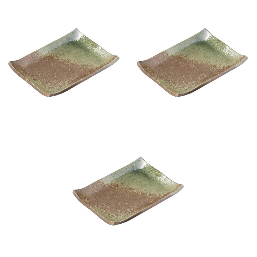 Set of 3 Nanban Oribe Rectangular Plates X X Ceramic Pottery Plates by Setomonohonpo 7.0mm [18.5 12.5 1.9cm]