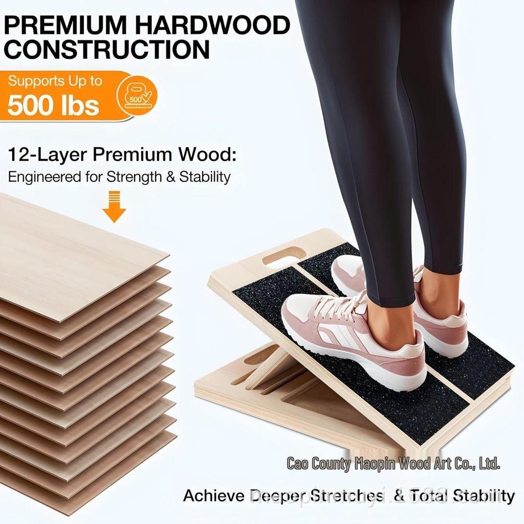 Folding Wooden Slant Board & Calf Stretcher for Office and Fitness