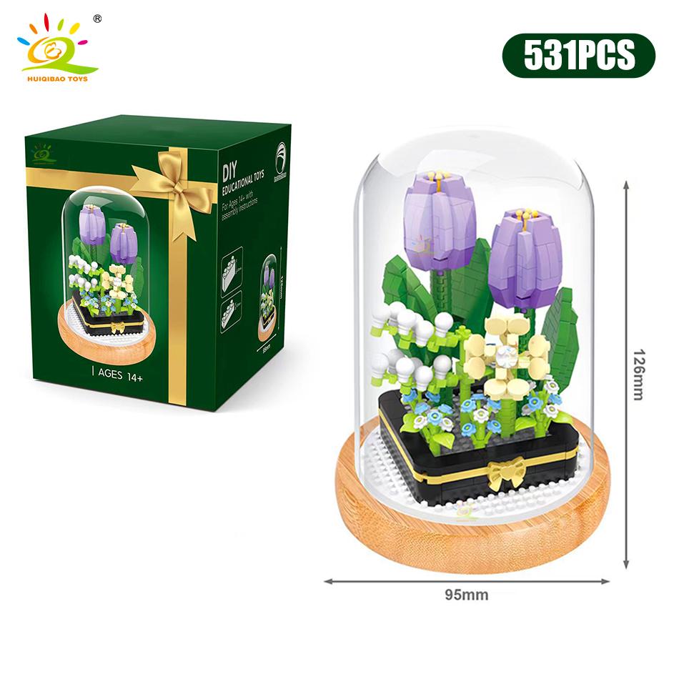 Цветок розы и хризантемы в горшках, строительные блоки, 3D модель букета, подсолнух, кирпичи, детские игрушки, подарок для девочек-друзей