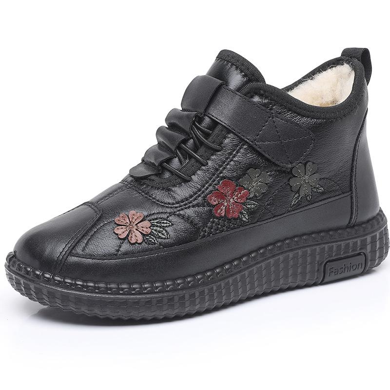 Зимние новые женские хлопковые туфли с флисом и утолщенные хлопковые ботинки для среднего и пожилого возраста являются нескользящими и теплыми