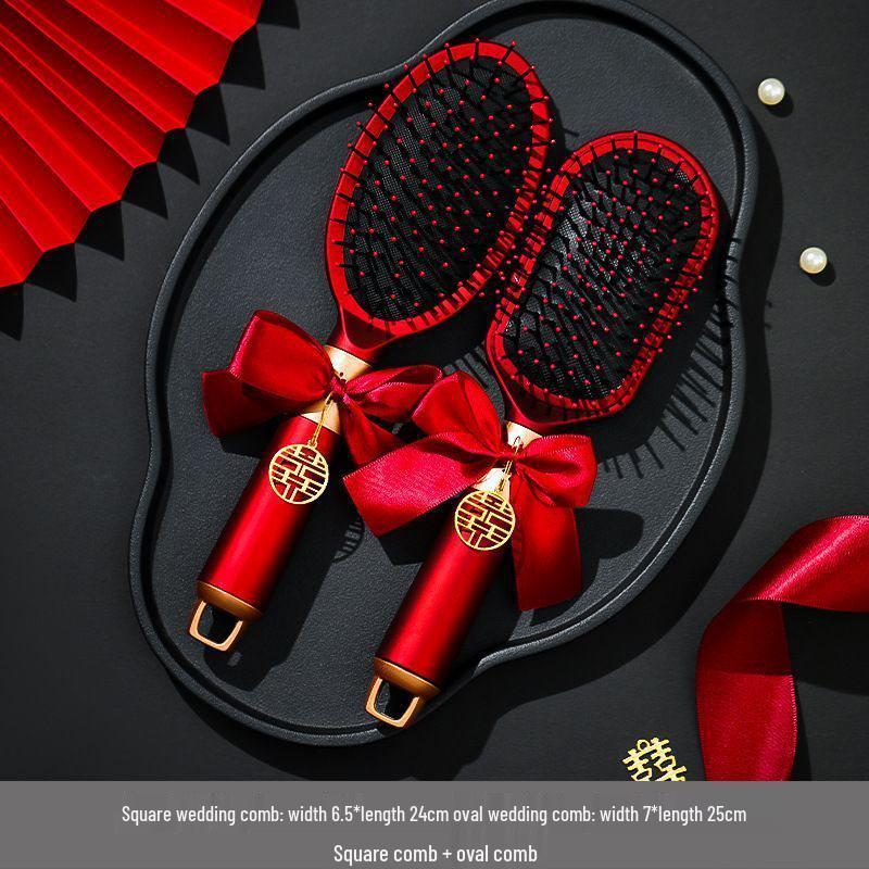 Красные свадебные принадлежности: Счастливая Расческа Коллекция Приданого - Пара Подушек для Нее