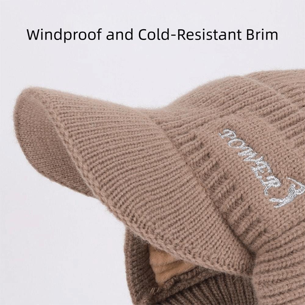 Windproof Thickened Knitted Beanie Hat Brim Design Balaclava Hat Cycling Sports Cap Winter Cycling