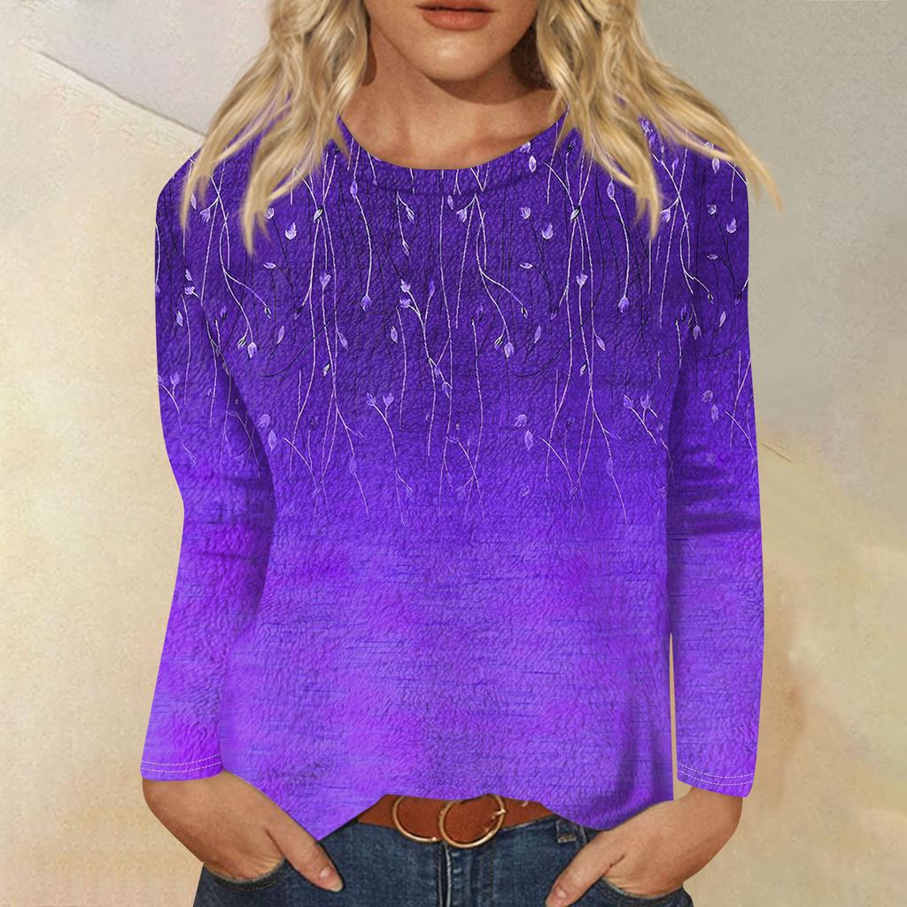 Женская модная повседневная фланелевая футболка с длинным рукавом и круглым вырезом с принтом