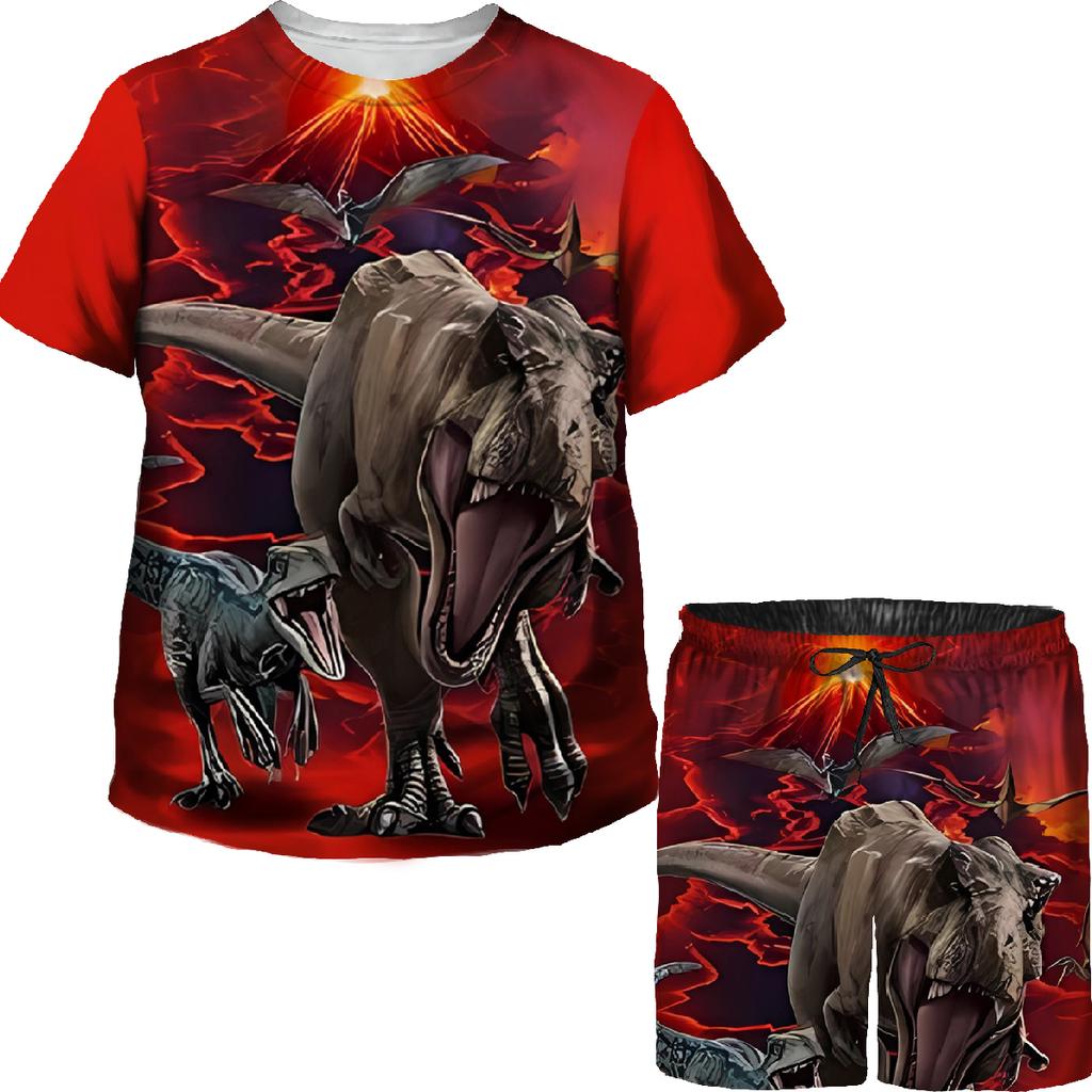 Футболки/костюмы с 3D принтом динозавра Юрского периода для мальчиков и девочек, футболки/костюмы для подростков, повседневная летняя футболка, спортивный костюм, комплект