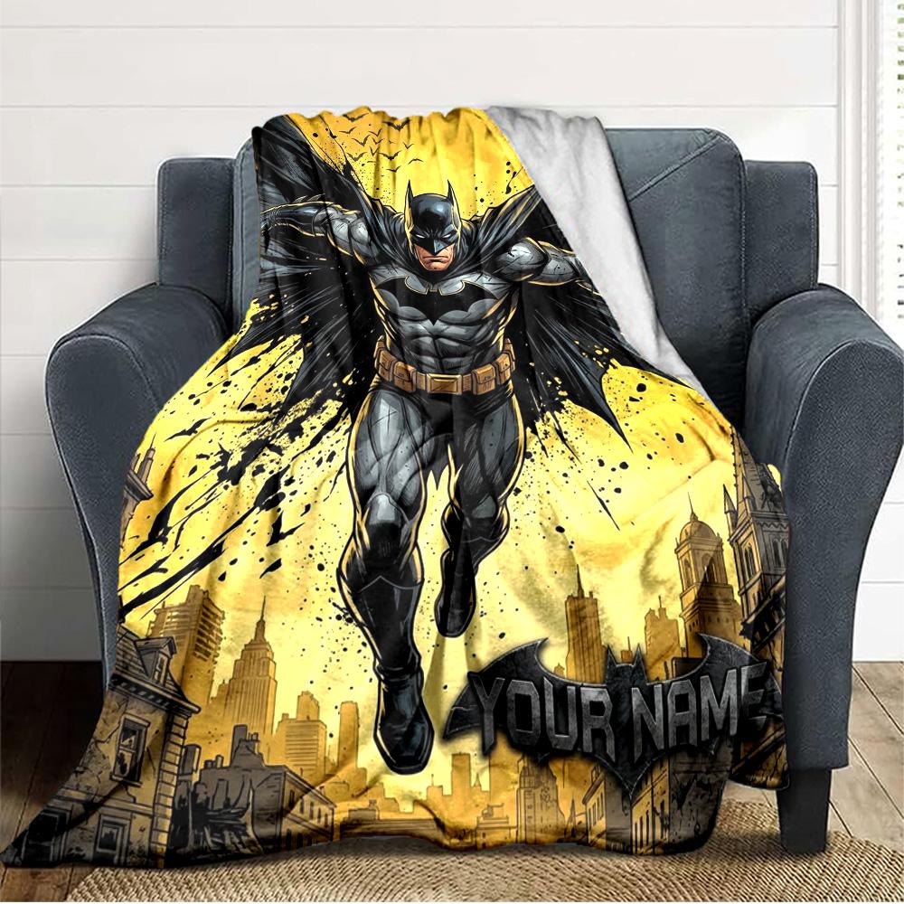 Name Custom Super Bat Print Flannel Blanket High Quality Warm Comfortable Cover for All Seasons Perfect for Gifts Home Decor
