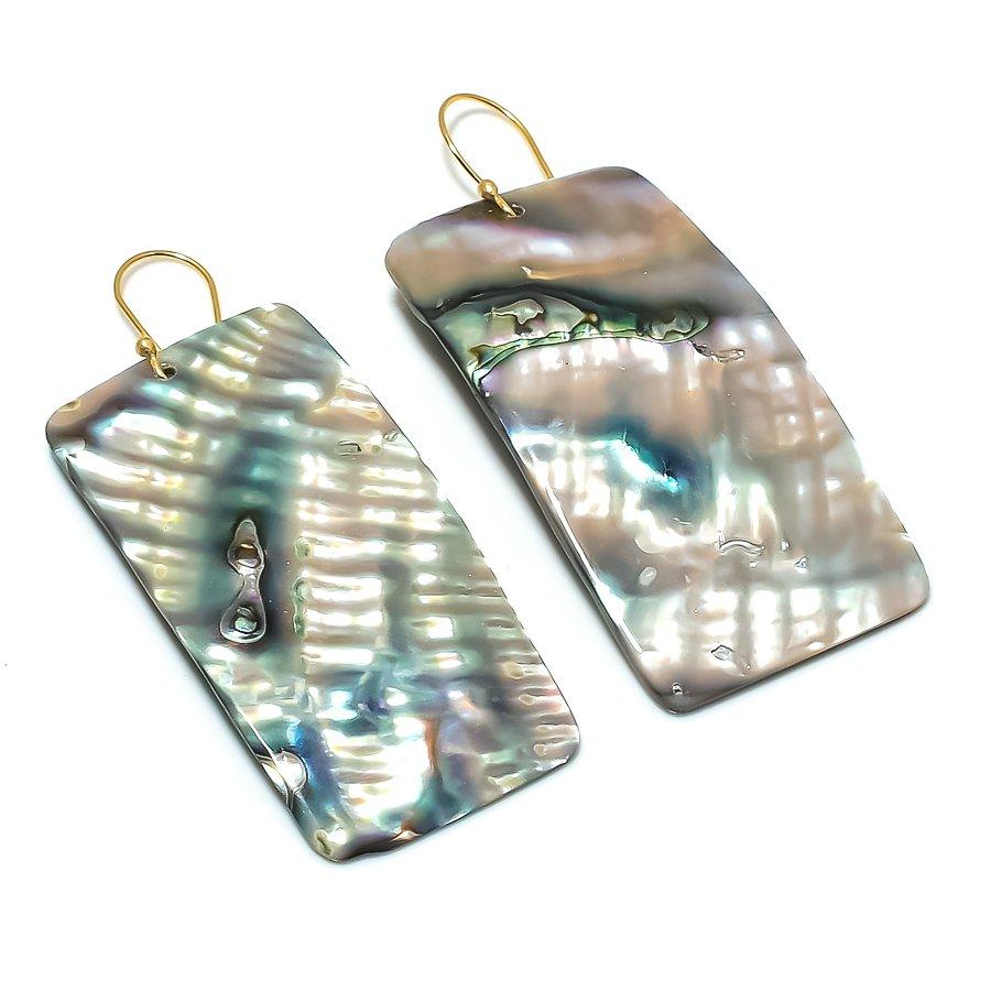 Abalone Shell Gemstone Handmade 925 Sterling Silver Earring 2.96" KJ-1106