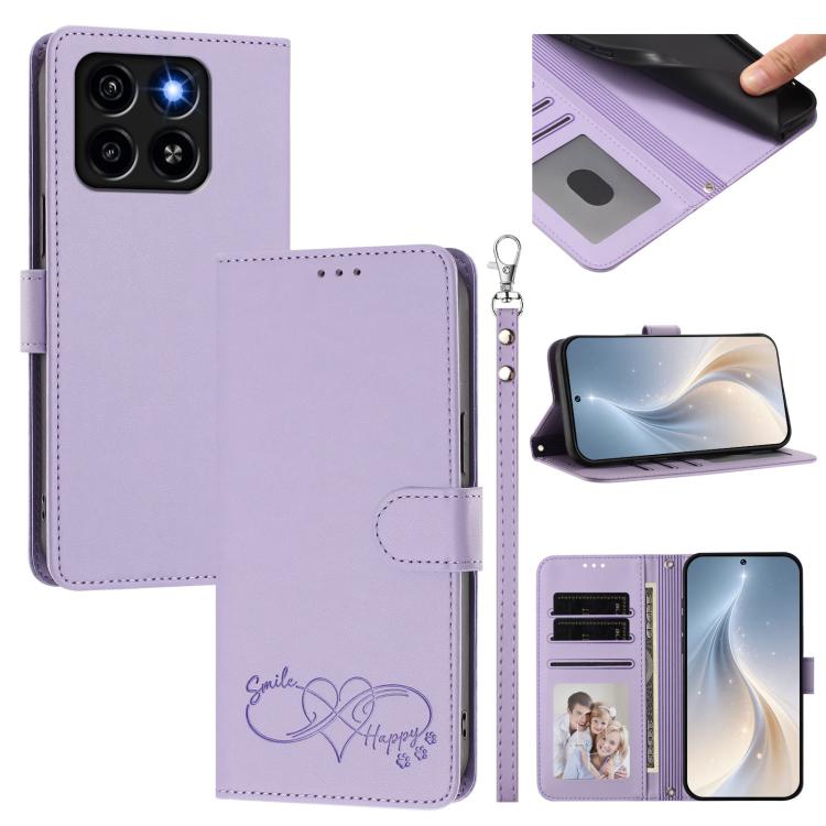 Happy Heart Pattern Magnetic Closure Vegan Leather Phone Case With Wrist Strap For ZTE Blade A56 4G