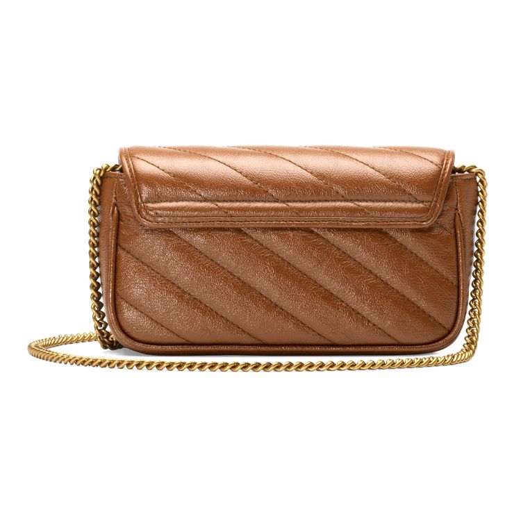 Gucci GG Marmont Mini Shoulder Bag Brown Quilted Leather Gold Hardware Chain Crossbody Bag for Women Daily Commute Party Gift 476433-0OLFT-2535