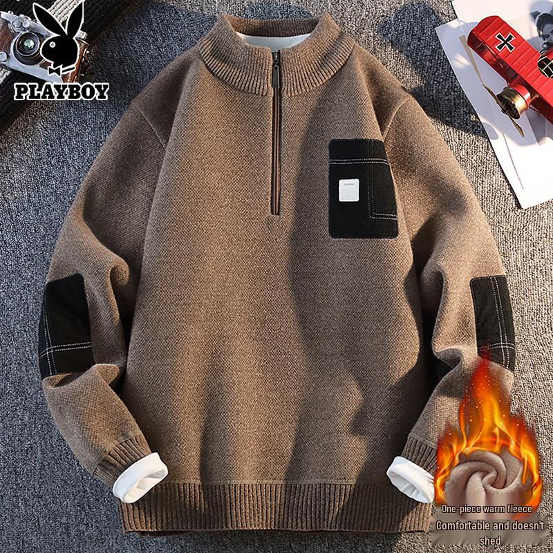 PLAYBOY Men's Half-Zip Stand Collar Knit Fleece Sweatshirt