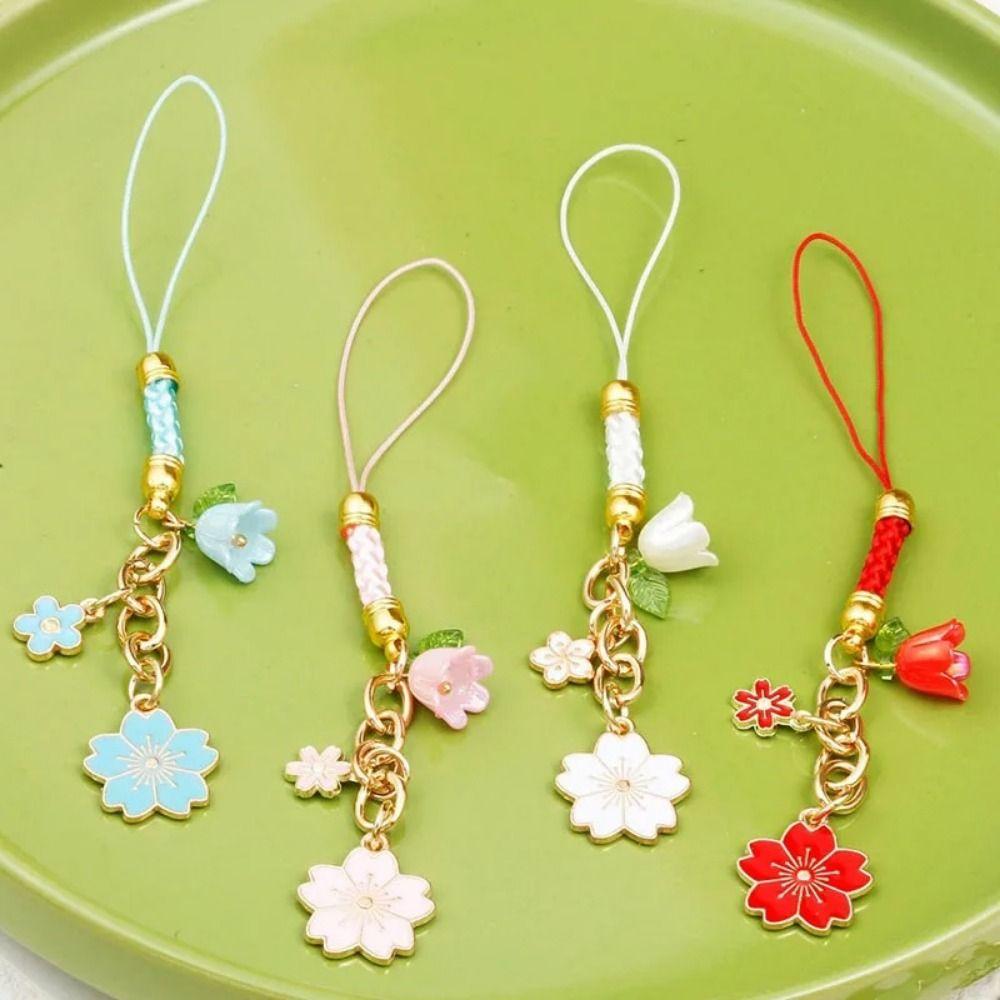 Short Style Mobile Phone Case Keychain Sakura Flower Phone Lanyard Phone Strap Bag Pendant