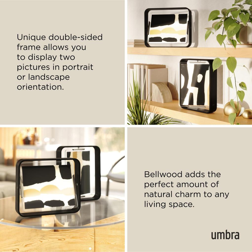 Umbra Bellwood 8x10 Desk Picture Frame with Curved Wood Trim and Rotating Walnut Double-Sided Display,