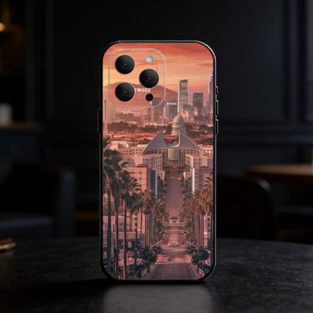 Travel Los Angeles California Phone Case For iPhone 17,16,15,14,13,12,11 Plus,Pro Max,SE4Soft Silicone Black Cover