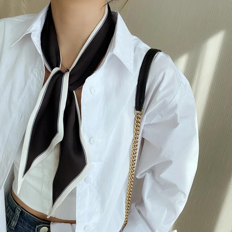 Spring/Summer Solid Color Outing Leisure Imitation Silk Ribbon For Women Shirt Paired With Scarf Classic Versatile Neckerchief