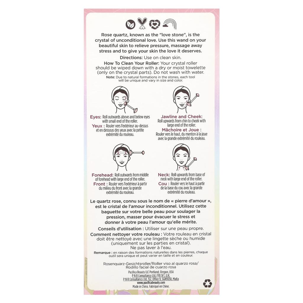 Pacifica Кристаллическая палочка, ролик для лица из розового кварца, 1 ролик