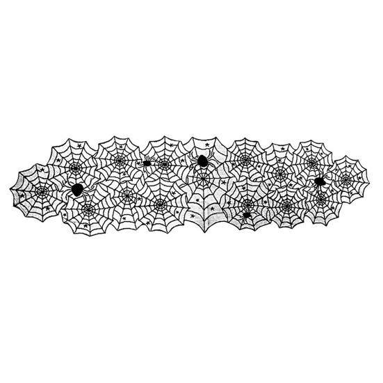 Halloween Tablecloth Decoration Black Lace Table Runner Round Spider Cobweb Table Cover Fireplace Mantel Scarf Lampshade Bat Wall Stickers for