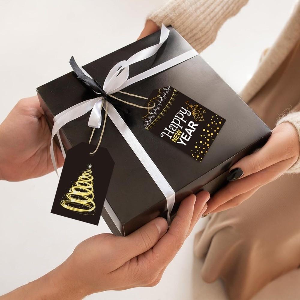 24pcs/set with Hemp Rope Christmas Gift Labels Black Gold Party Decoration Tags Holiday Decorating