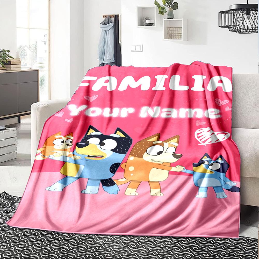 Bluey Personalized Text Blanket Cozy Customizable Blanket Warmthful Decor Perfect for Picnics Office Chair Chair Seaside Four Seasons Universal