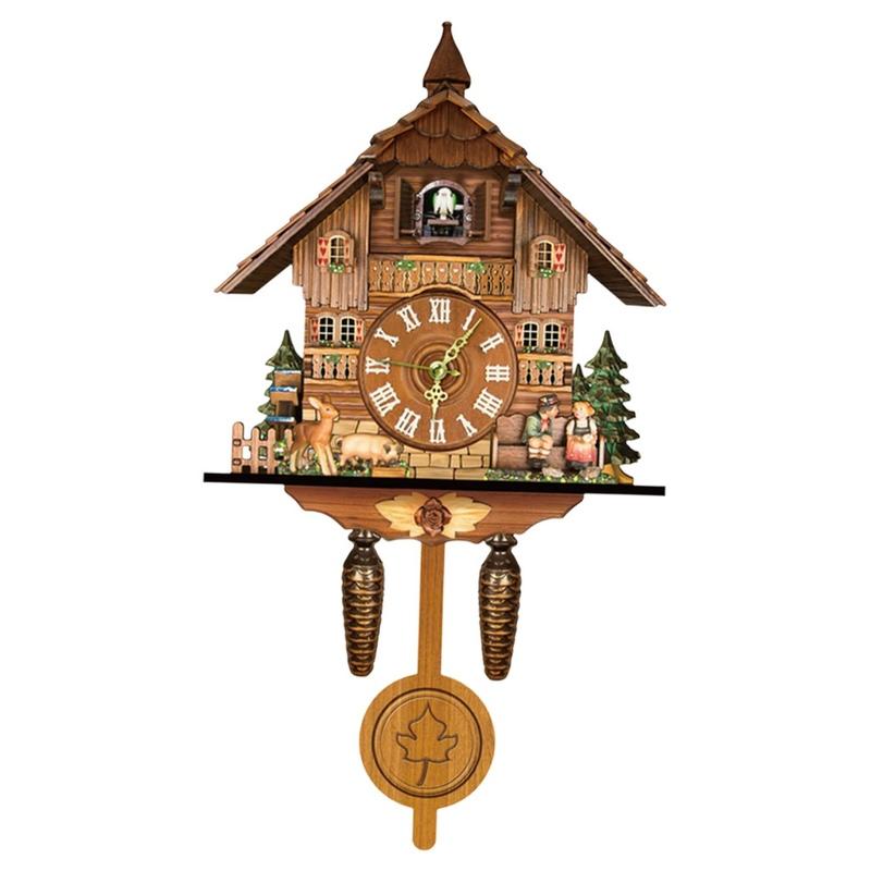 1 Piece Wooden Cuckoo Clock Creative Hanging Wall Clock With Auto Swing Pendulum For Home Living Room Decoration