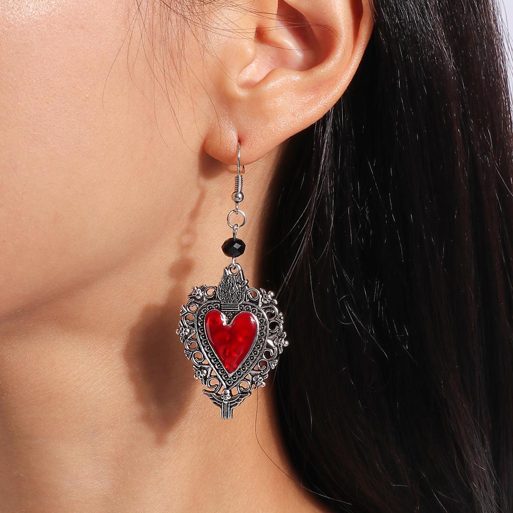Vintage Witch Vampire Heart Earrings Gothic Cross Talisman Dangle Earrings Steampunk Royal Party Statement Jewelry Gifts