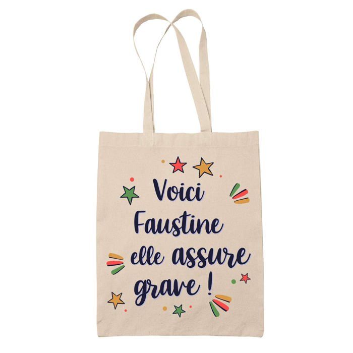 Sac cabas - PLANETEE - Tote bag « Faustine elle assure grave ! » - Jute - Imprimé en France - Réutilisable