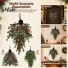 Indoor Wall Door Decorations Upside Down Christmas Tree Hanging Decor, Pinecone Berry Wreath with Flocked Red Pine Cone Snow Tips, Rustic Ornament for