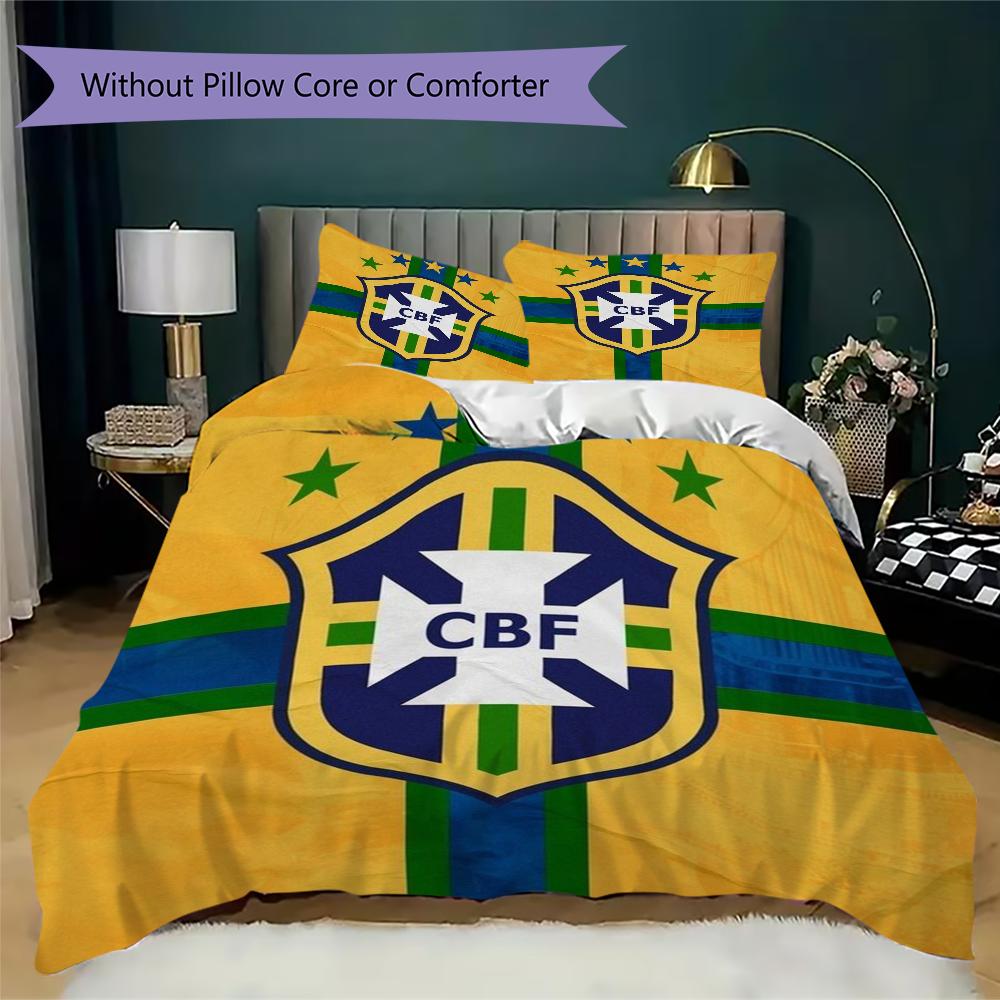 Brazilian Football Pattern Bedding uilt Set uilt Cover Pillowcase Home Decoration Birthday Gift (1 * duvet cover + 2 * pillowcase without core)
