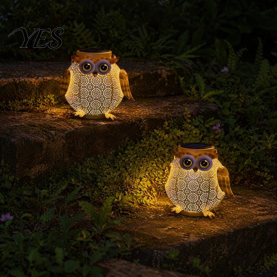 Outdoor Solar Lantern Metal Owl Light, Lantern, Waterproof Powered Light Garden Hanging Floral for Patio Yard Porch Weatherproof Lamp