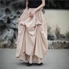 Johnature Women Vintage Irregular Skirts Elastic Waist Solid Color Summer Fold Female Skirts