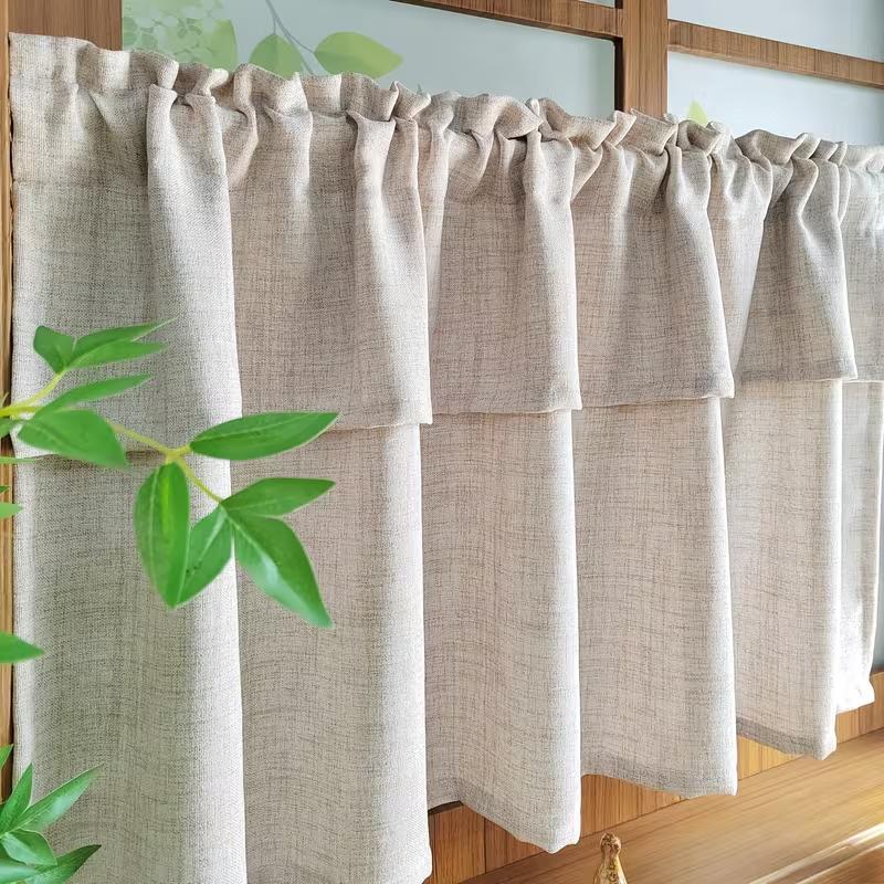 1PC Beige Bohemian Half Window Curtain, Rod Pocket Semi Blackout Tier Drape, Textured Cafe Curtain for Dining Room Home Decor