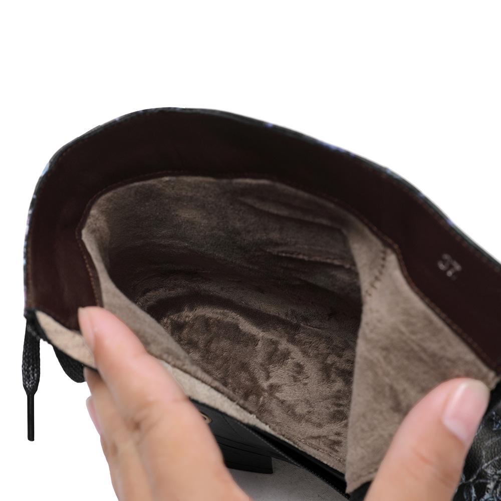 Johnature Genuine Leather Patchwork Printed Ankle Boots Women Shoes Ethnic Style Handmade Round Toe Short Boots