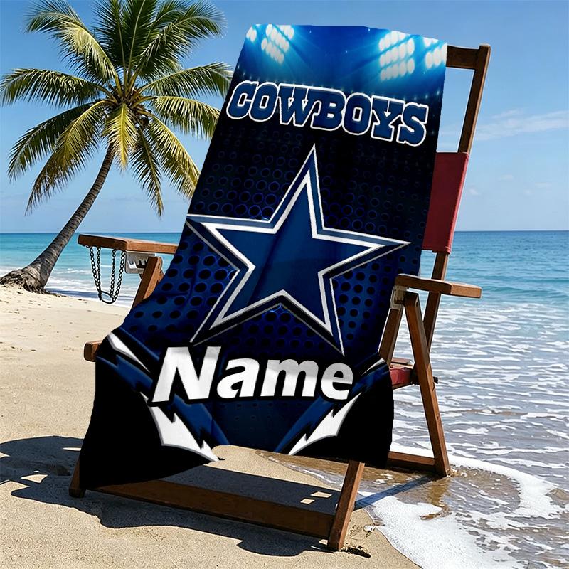 Custom Name Personalized Dallas Cowboys Print Beach Towel, for Trip Camping Beach Party Home Decor, Birthday Gift for Family & Friends